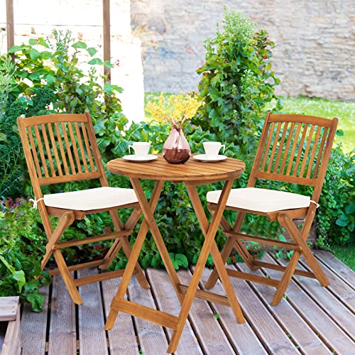 Sporfit Outdoor Bistro Table And Chairs Set Of 2, Patio Folding Bistro Set W/Padded Cushion& Round Coffee Table For Indoor Patio Poolside Garden Yard And Bistro, Acacia Wood #TOP7