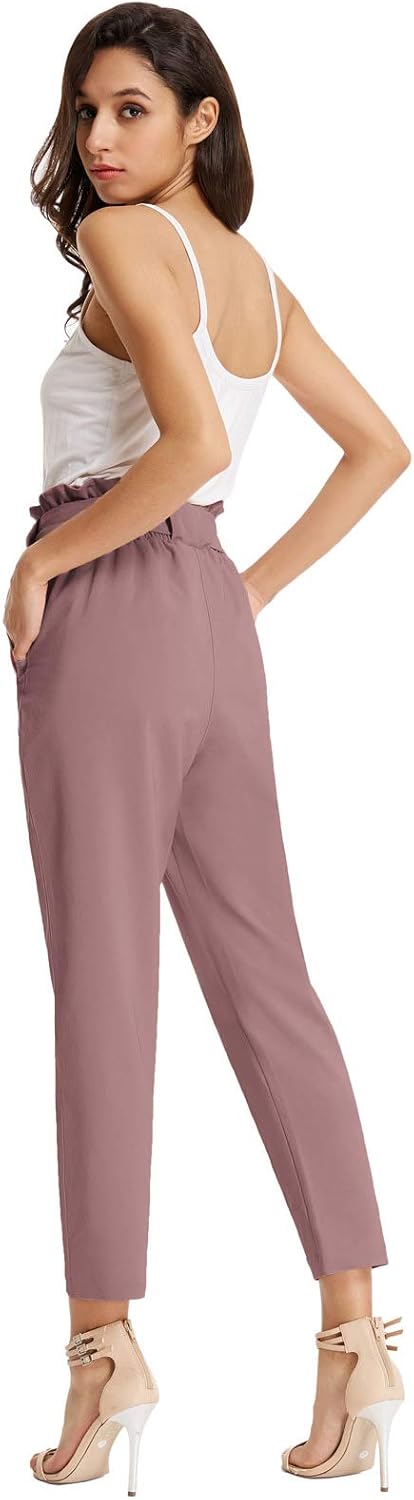GRACE KARIN Women Work Pants, Paper Bag High Waist Bow Tie Dressy Trousers, Office Business Casual Outfits