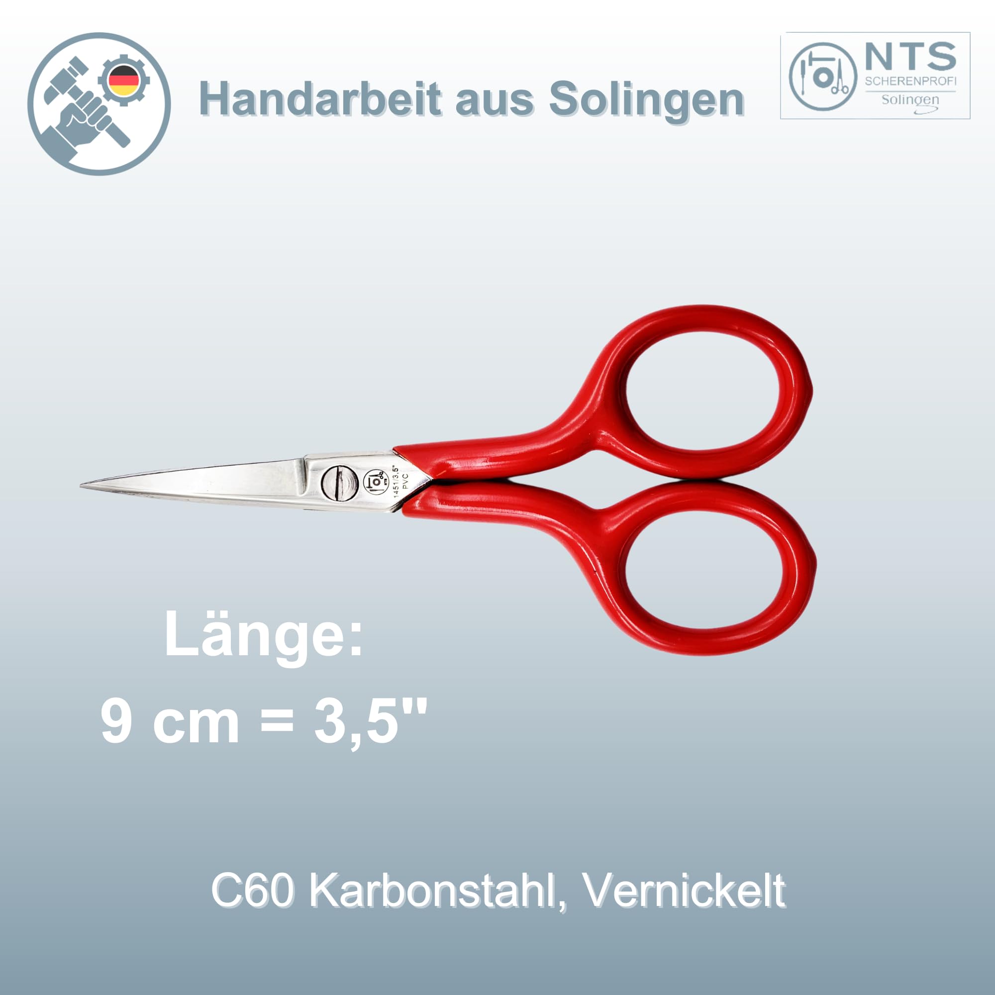 NTS-Solingen Embroidery Scissors - Industrial Sewing Scissors - Red Handles - Carbon Steel - Size 3.5 Inches - Image 4
