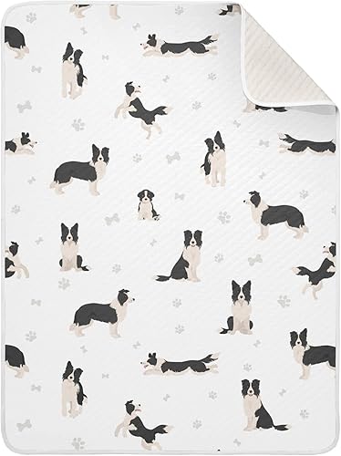 Ollabaky Dogs Border Collie - Manta de algodón para niños y niñas, manta de algodón para envolver para cuna, cochecito, guardería, manta de