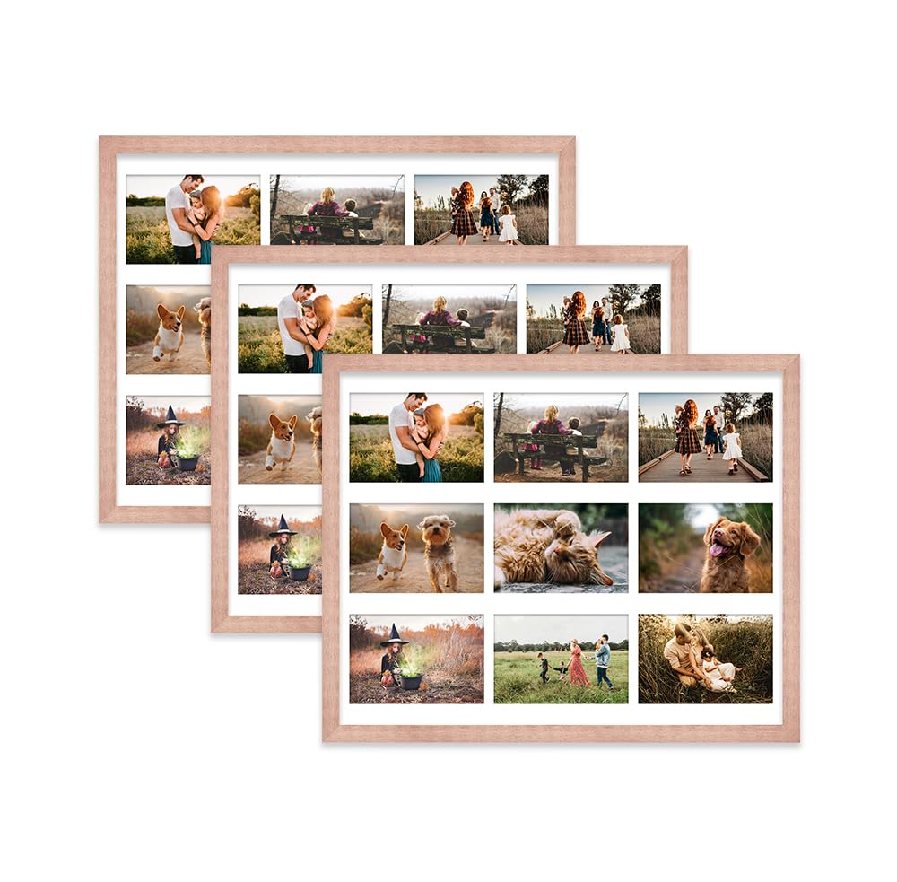 Bronze Multi Photo Frame - Holds 9 x 6x4 Pictures, Family Collage Picture Frame for Wall Display, 20x16 Frame size, Set of 3