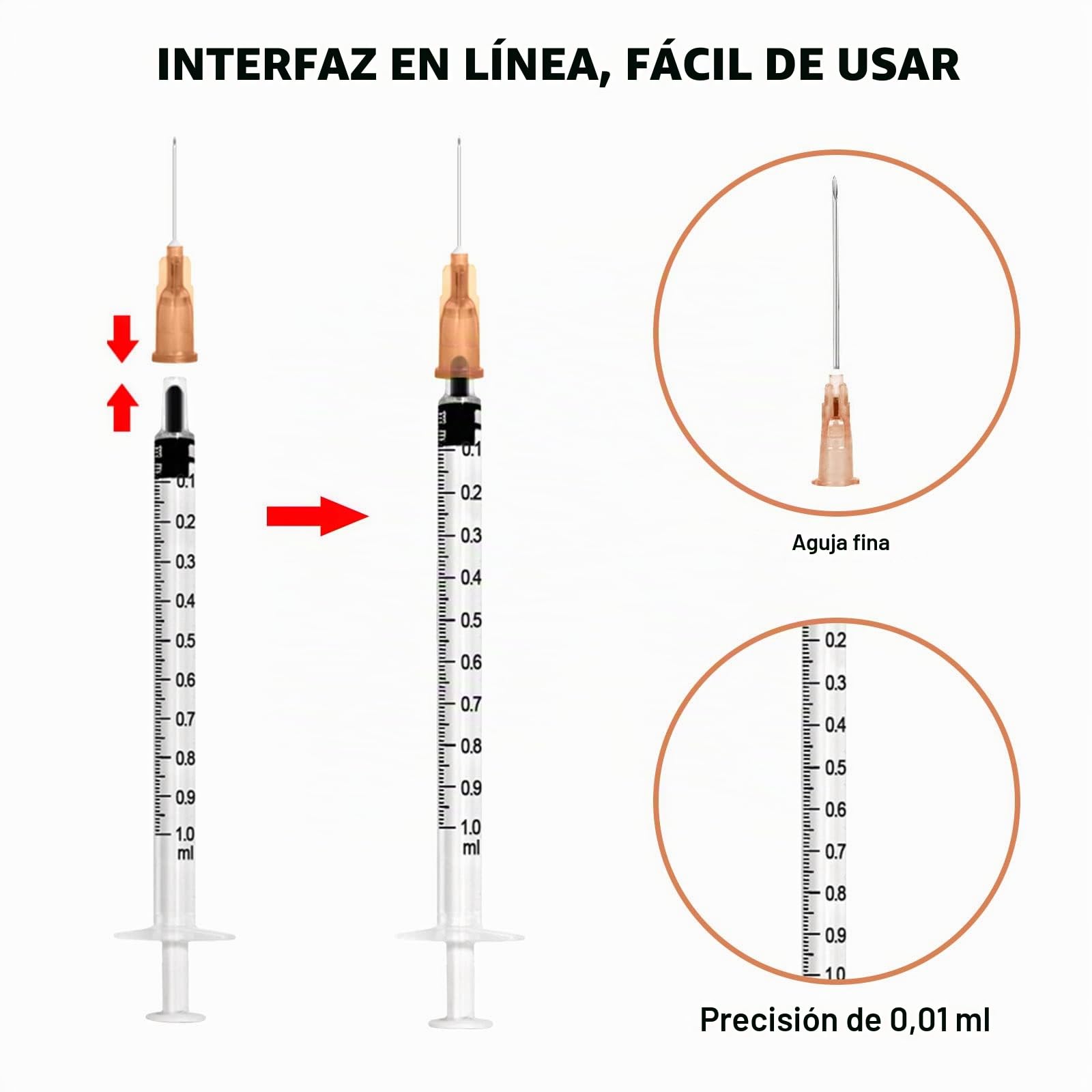 100 jeringas, Vegena 1 ml, juego de jeringas de plástico, jeringas desechables con aguja, jeringa dosificadora pequeña, jeringa líquida, sello independiente, embalaje jeringa desechable