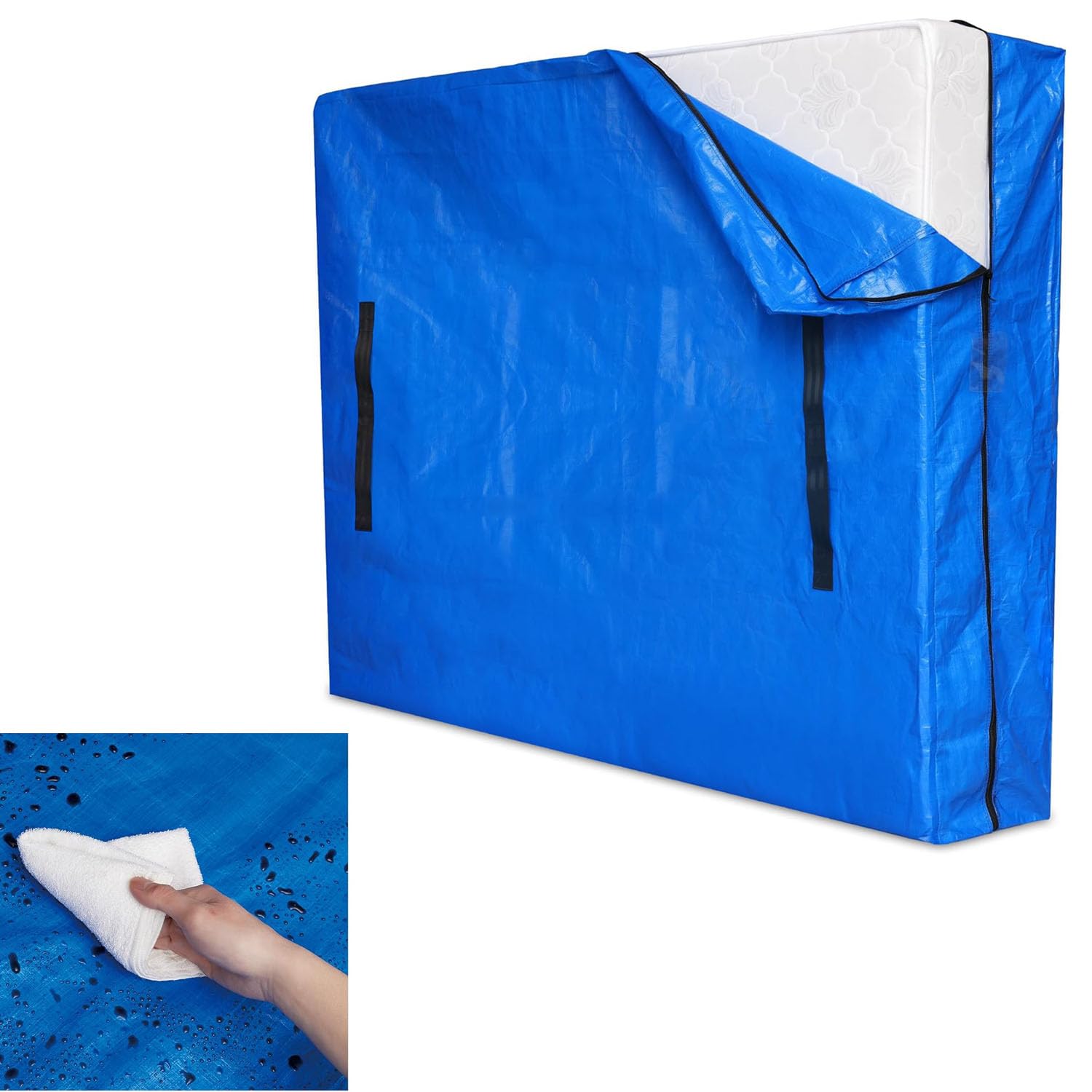 Mattress Cover, Queen Size, Waterproof, Vinyl, Blue, Handles, Zipper