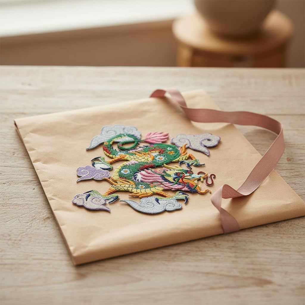 Custom Colorful Asian Dragon Embroidery Iron On/Sew Patch [6.74" x 7.8"][Made in USA]