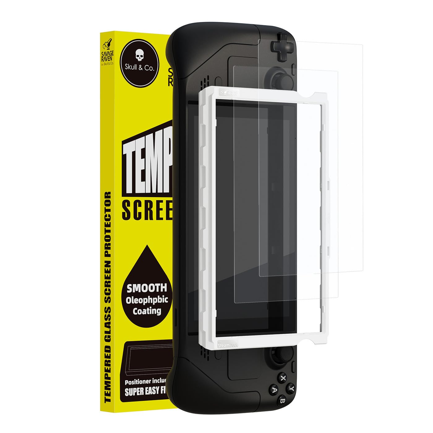 Skull & Co. High Transparency High Sensitivity Tempered Glass Screen Protector for Steam Deck LCD/OLED (2-PACK) with Positioner Installation Kits - Anti-Glare Matte Finish