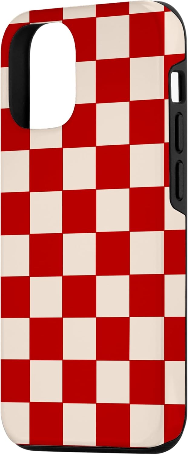 White Cream Red Checkered Checkerboard Case for iPhone 12/12 Pro