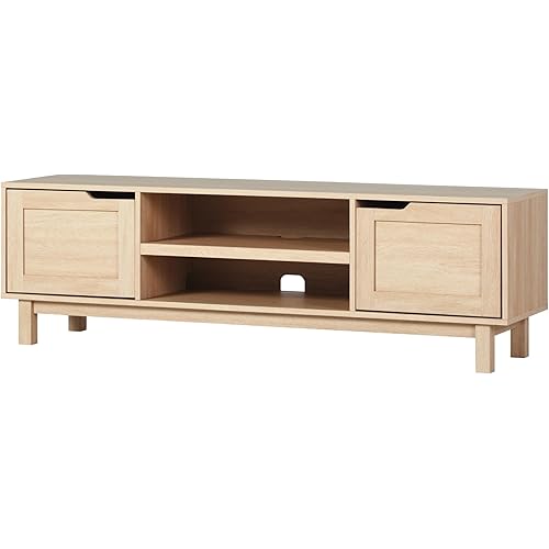 Walker Edison Tage Modern Pull-Open Door Low Stand for TVs up to 65 Inches, 58 Inch, Coastal Oak