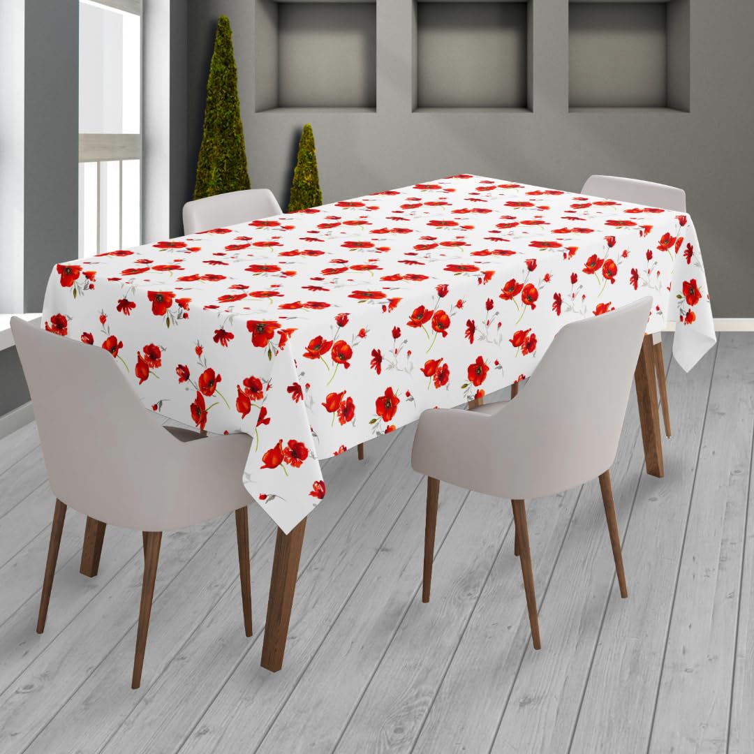 Snugglemore Poppy PVC Tablecloth Kitchen Outdoor Also Available with Parasol Hole (137cm Square With Hole)
