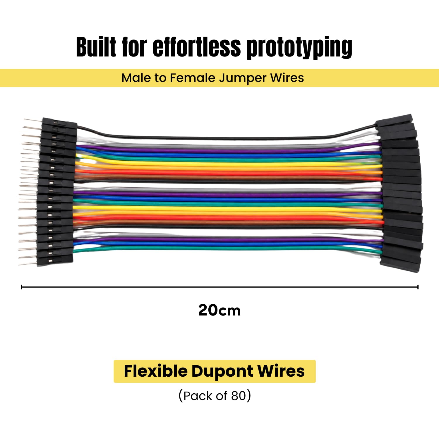 Vibhuti Crafts Male to Female Jumper Wires Set - Pack of 80 | 20cm Breadboard Jumper Wires for Arduino, Raspberry Pi, ESP32 & Electronics Projects | Flexible Dupont Connecting Wires for DIY Robotics
