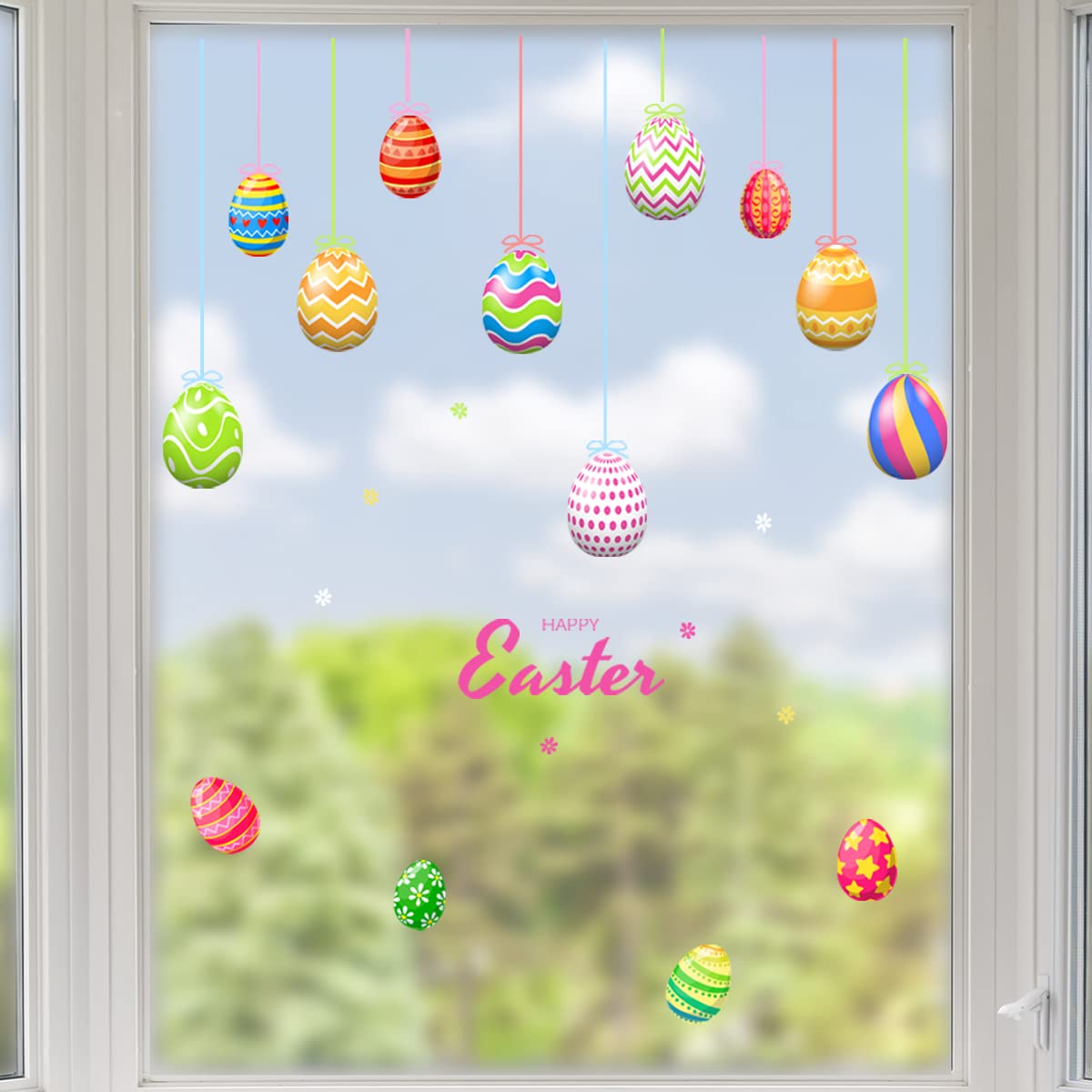 4 Sheets Easter Window Cling Sticker Removable Easter Egg Window Decals Double-Sided Design PVC Easter Window Decoration Party Supplies for Glass,Door,Refrigerator,Party,Home Decal Decoration Holiday