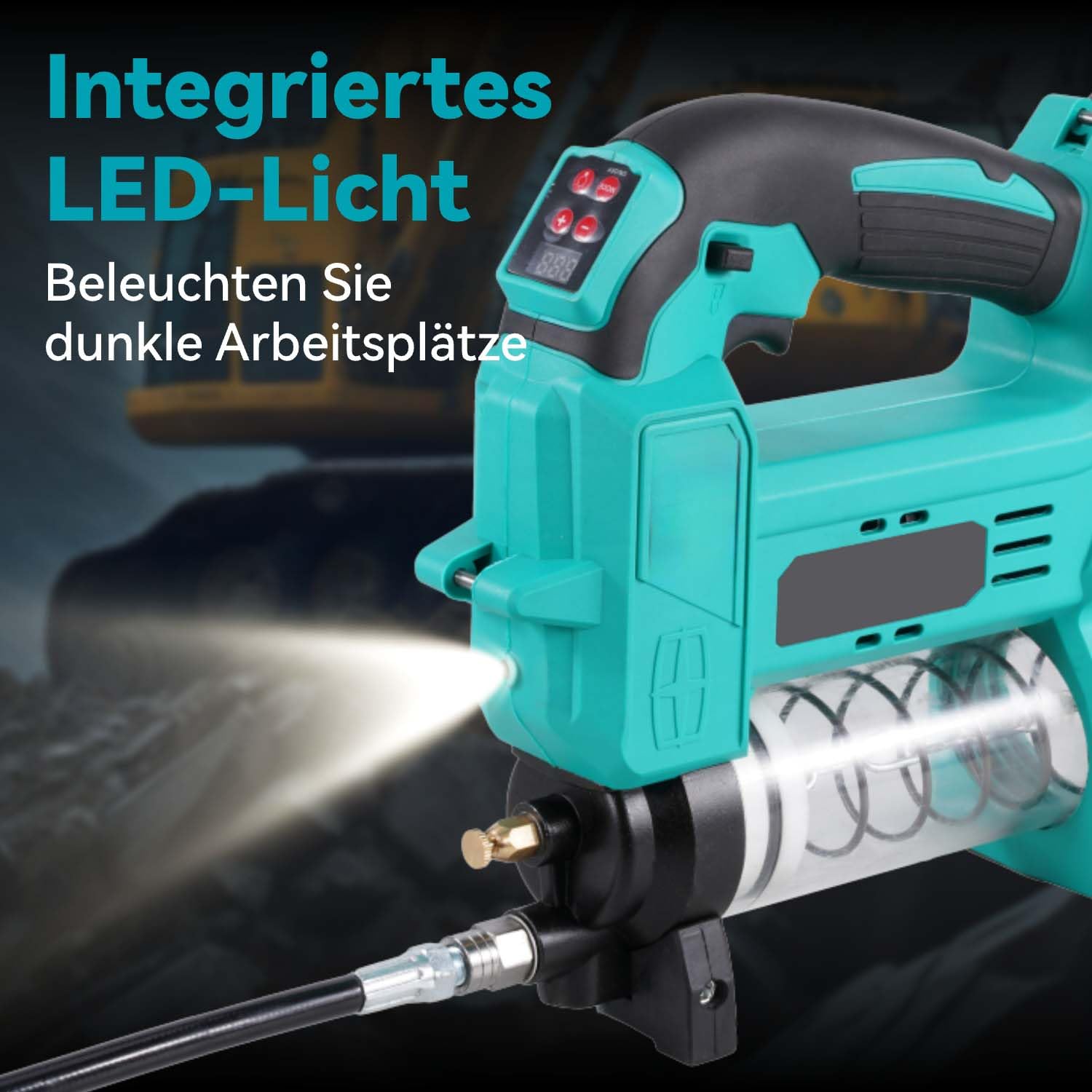 Pistola engrasadora eléctrica con batería, 10000 PSI, con manguera de 40 cm, pistola de engrase 2 en 1 para cartuchos y grasa suelta, luz LED, 2 baterías de 3000 mAh, para agricultura
