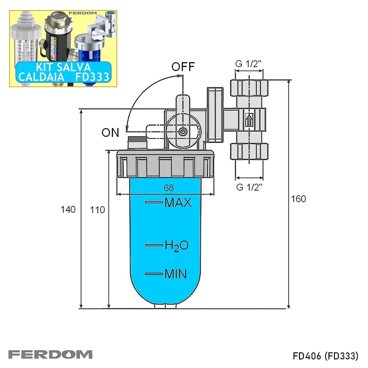 KIT SALVA CALDAIA FD333 Ferdom. 3+ In 1. Filtro Defangatore Magnetico Sottocaldaia + Dosatore Proporzionali Di Polifosfati -Anticalcare e Anticorrosione + Neutralizzatore Di Condensa Acida Di Caldaia