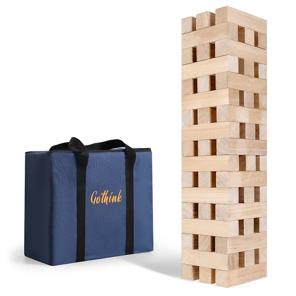 GOTHINK Jeux à Empiler en Bois - 51 Blocs Équilibrés, Empilable Jusqu'à 1.5m de Hauteur, Jeu de Société pour Enfants et Adultes, Idéal pour Fêtes et Soirées