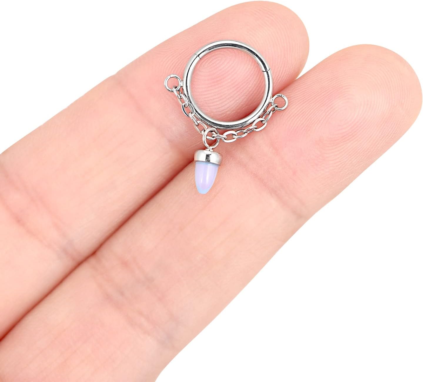 Qmcandy Stainless Steel 16G Evil Angel Hinged Segment Ring Pearl Amethyst Opalite Bullet Dangle Septum Clicker Nose Hoop