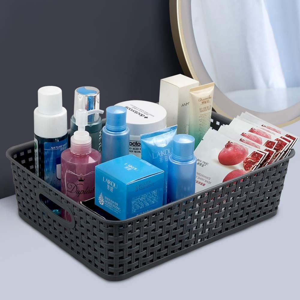 Idotry 4 Packs Plastic Paper Storage Basket, Gray