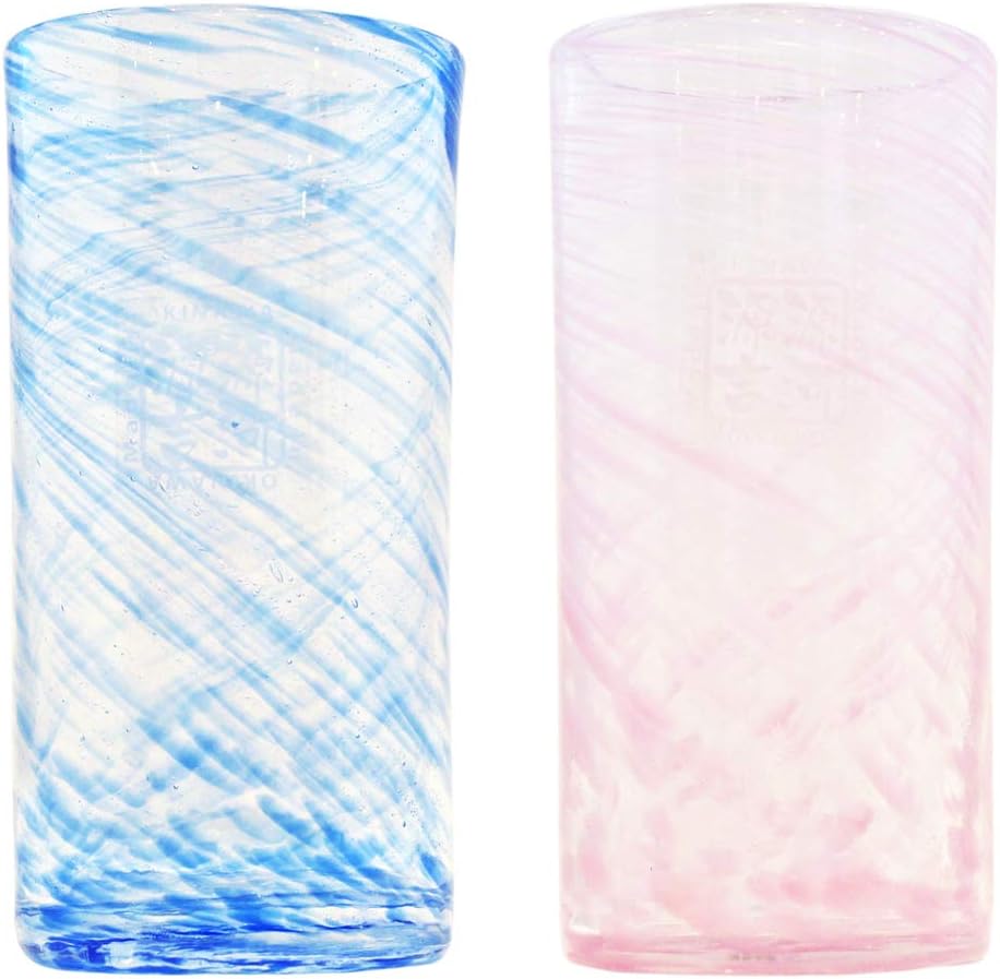 Genkawa Genkichi Workshop Tumbler (Blue, Pink) φ3.1 inches (8 cm), Sazanami 2 Pieces