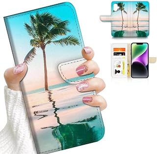 for iPhone 16 Plus, Designed Flip Wallet Phone Case Cover, A23164 Beach Sea Palm 23164