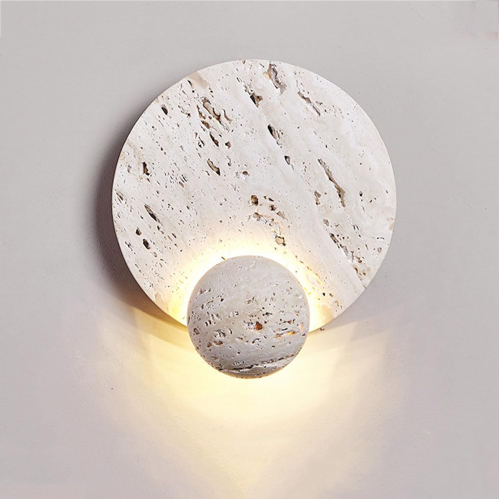 White Cave Stone Modern Wall Light 6W LED Round Wall Sconces Lighting Fixture White Natural Travertine Bedroom Nordic Wall Lamp Hotel Bedside Cream Wall Light Simple Corridor Creative Decor