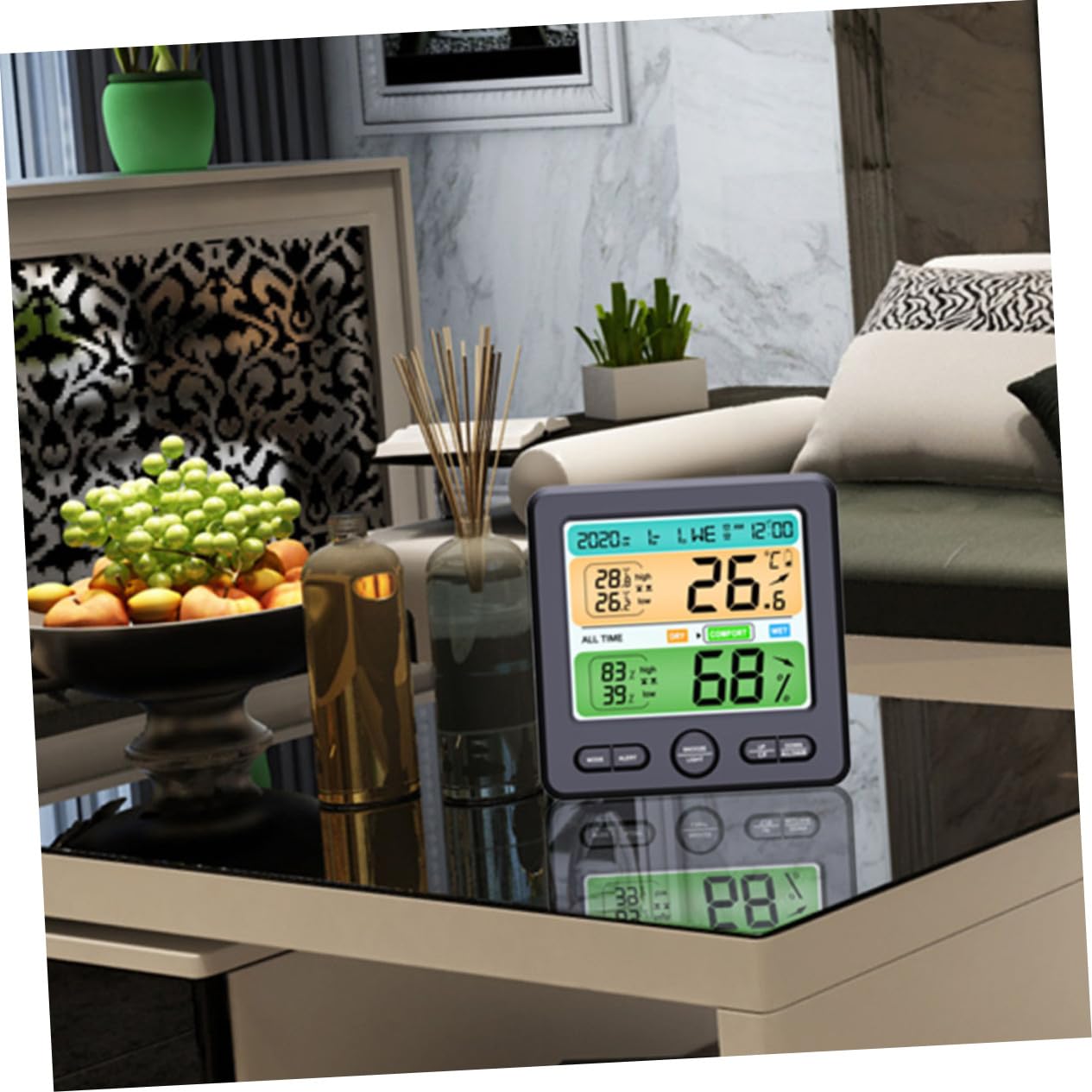 Artibetter Misuratore Di Umidità Digitale e Termometro Da Tavolo Monitor Di Temperatura e Umidità Per Casa Design Compatto Grande Schermo Lcd