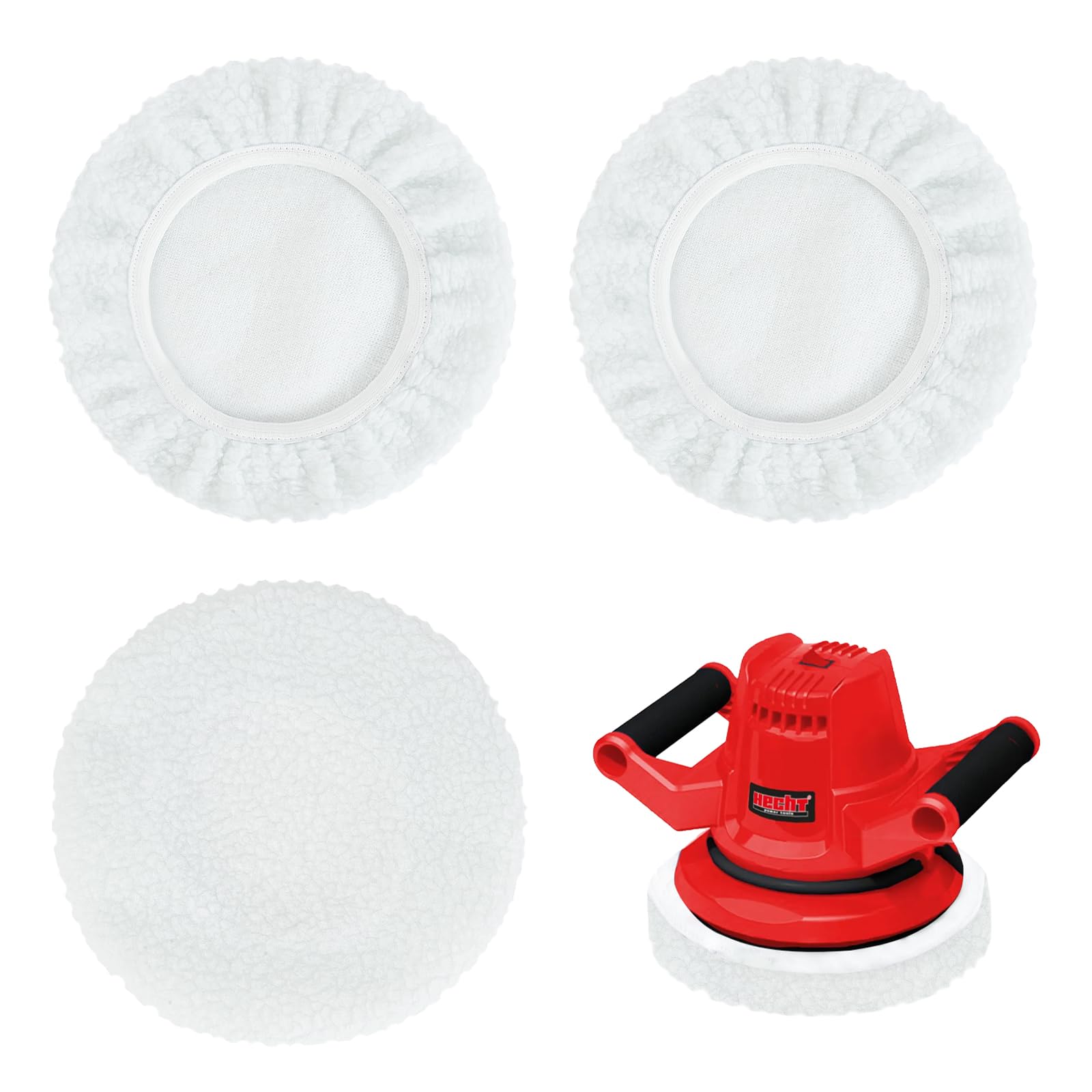 Flintronic Lot de 3 Tampons de Polissage en Laine D'agneau Ø 225 mm Système auto-agrippant