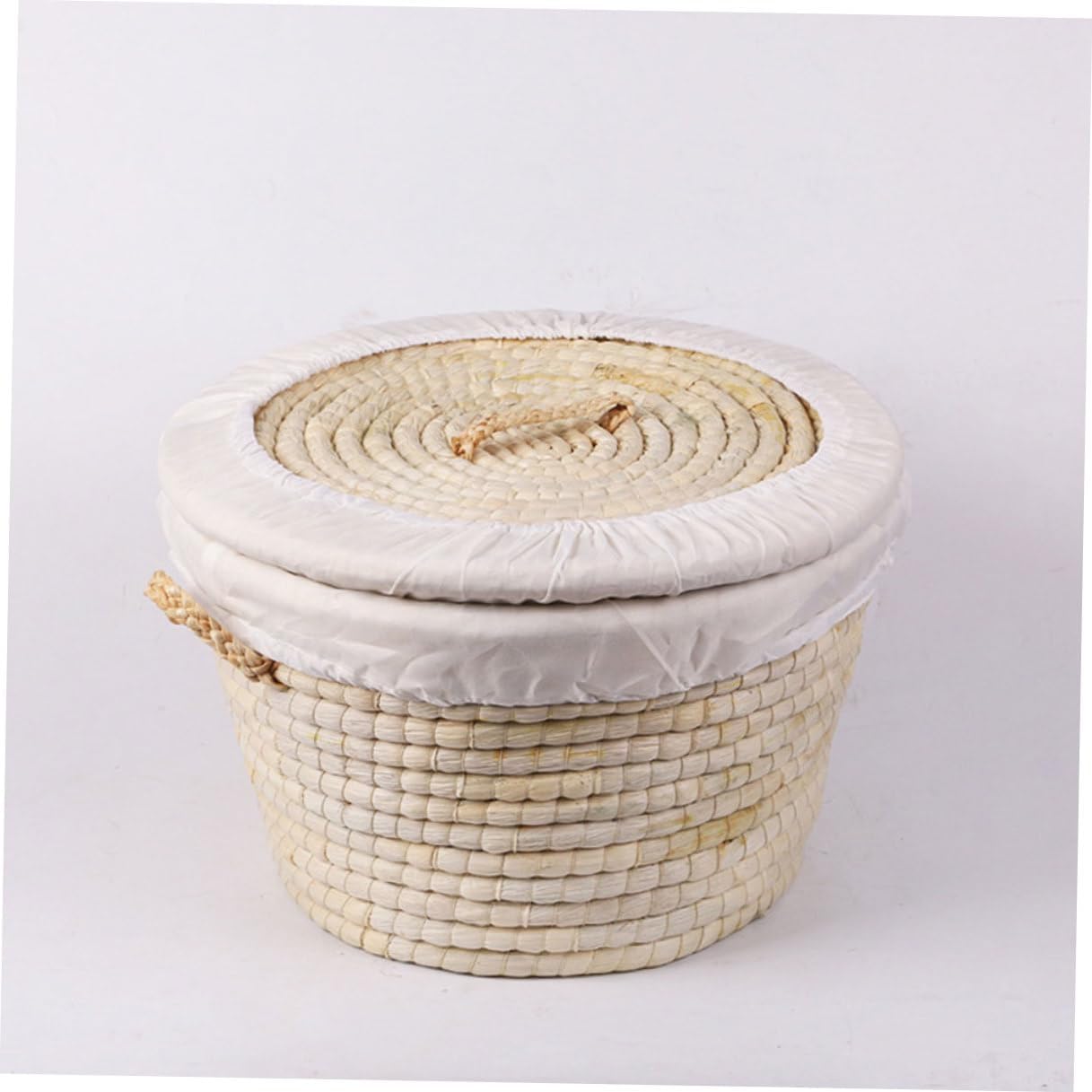 Woven Straw Bread Basket with Lid, 30cm round Steamed Bun and Egg Storage Basket, Practical Home Kitchen Food Storage Container for Bread and Snacks