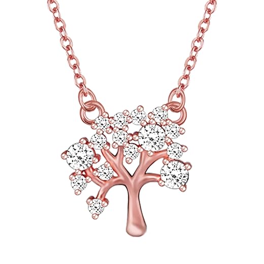 GIVA 925 Sterling Silver Hypoallergenic Rose Gold Tree of life Necklace (AAA+ Quality Zirconia Stone)