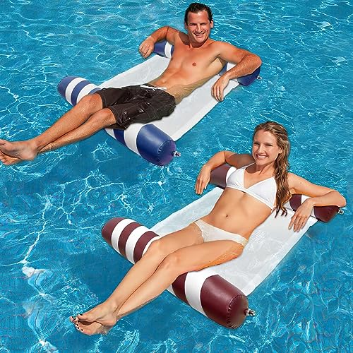 2 Pack Water Hammock 4-in-1 Multi-Purpose Pool Inflatables for Adults, Pool Lounger Float with Bottom Mesh, Portable Floating Chair Bed for Swimming Pool Beach Lounge Toys