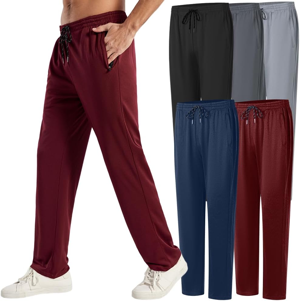 3PC or 5PC Men's Zipper Jogger Pants, Breathable & Flexible Fit, Comfortable for Sports & Casual Wear, Sweatpants for Men
