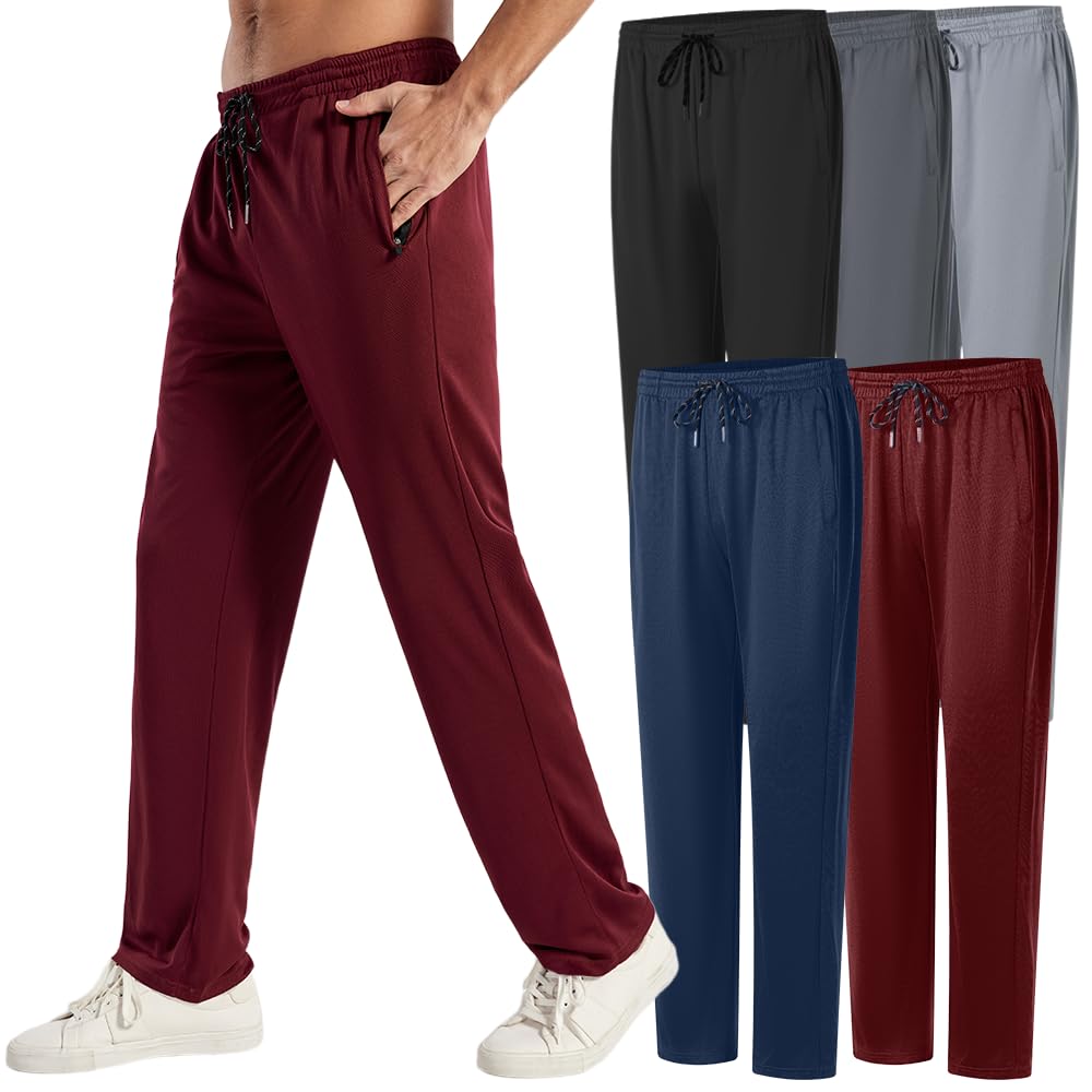 3PC or 5PC Men's Zipper Jogger Pants, Breathable & Flexible Fit, Comfortable for Sports & Casual Wear, Sweatpants for Men