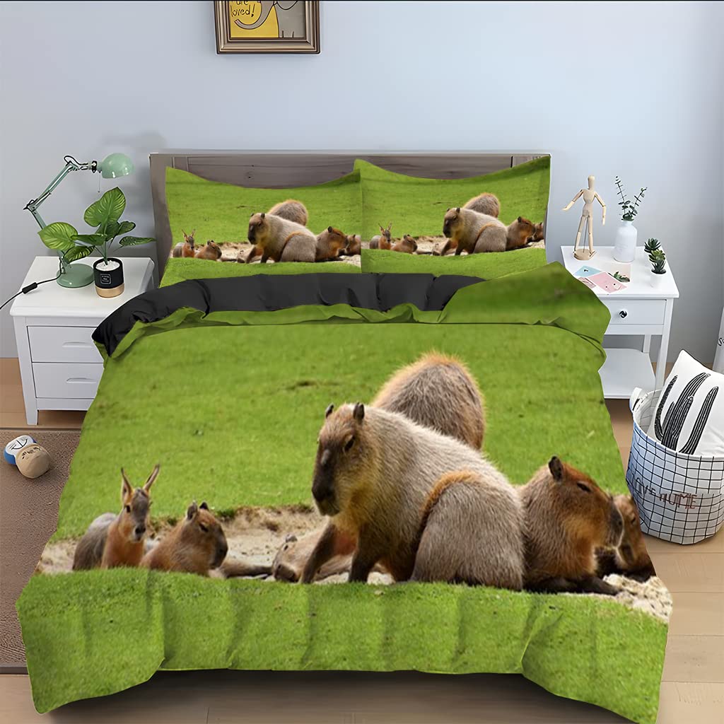 Housse de couette 160x200 capibara vert en microfibre pour éliminer le stress du lit