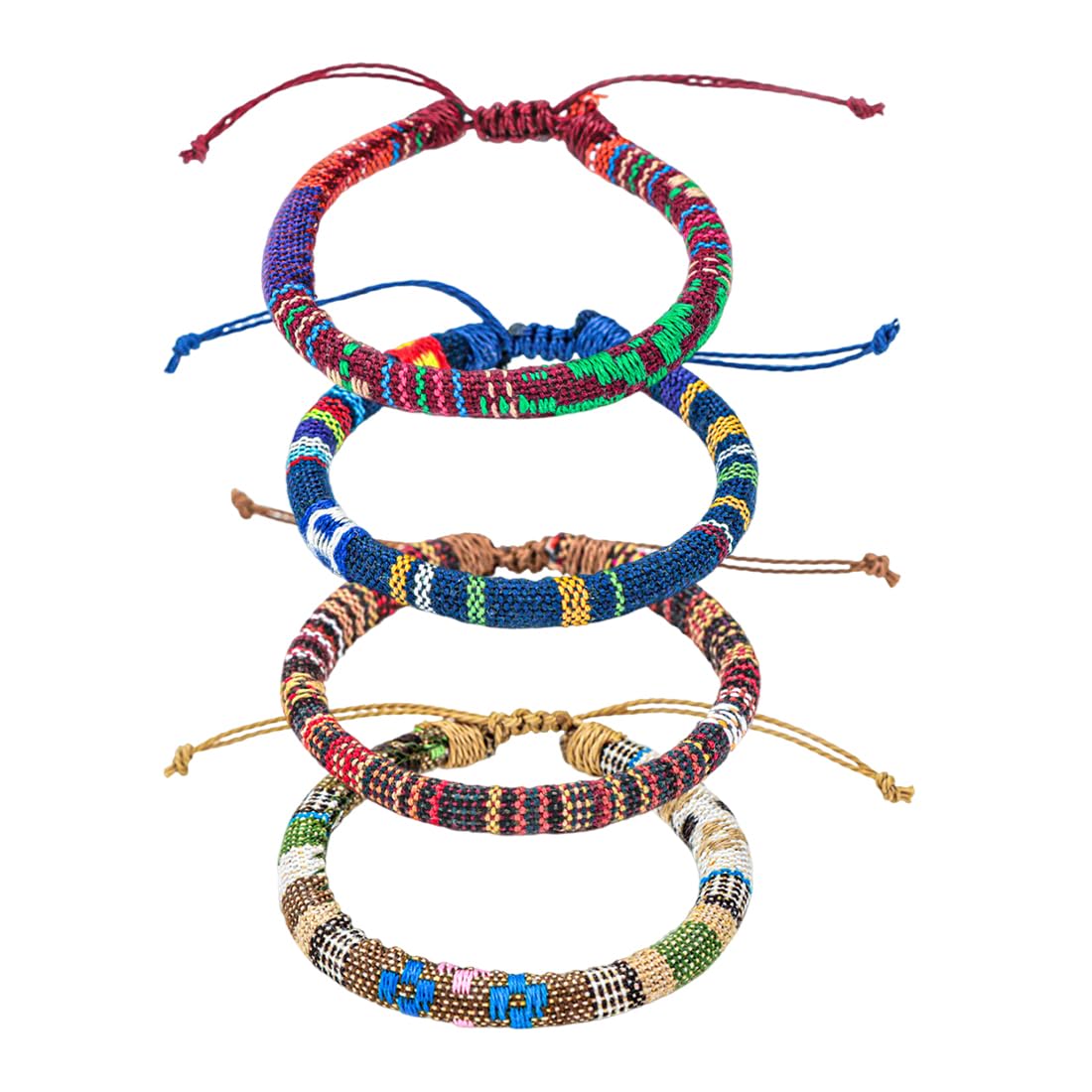 Pulsera Boho Surfer, 4 Piezas Pulsera Boho Surfer para Mujer y Hombre, Accesorios Hechos a Mano para Fiesta en la Playa, Étnico Hippie, 100% Impermeable y Ajustable, multicolor