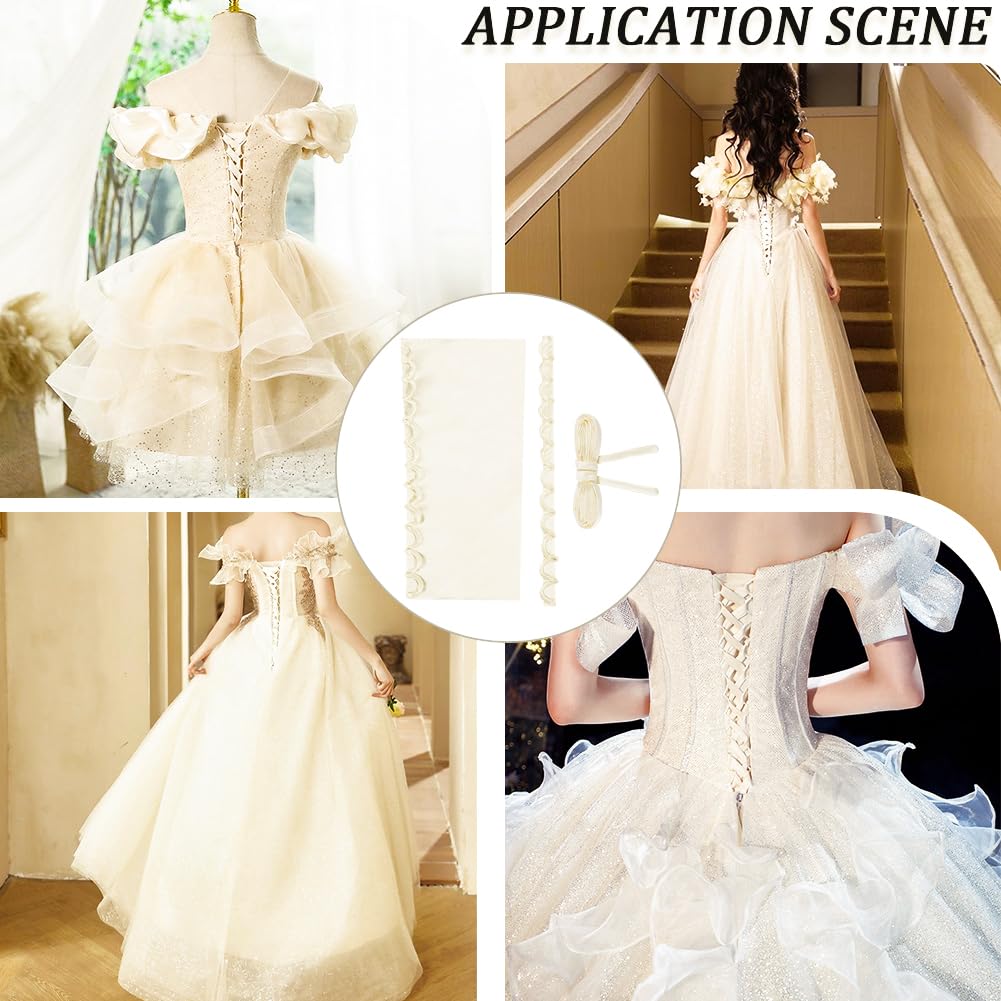 corset kits for wedding dresses GORGECRAFT Satin Back Kit Gown Corset Kit Zipper Replacement Adjustable Back Zipper Extender Fabric Lace-up Loops Ties Ribbons Formal Prom Bridal Evening Dress, Floral White Size:3X-20/22 Boho Lace Wedding Dress: Lace appliqués with floral as:SuedeKit