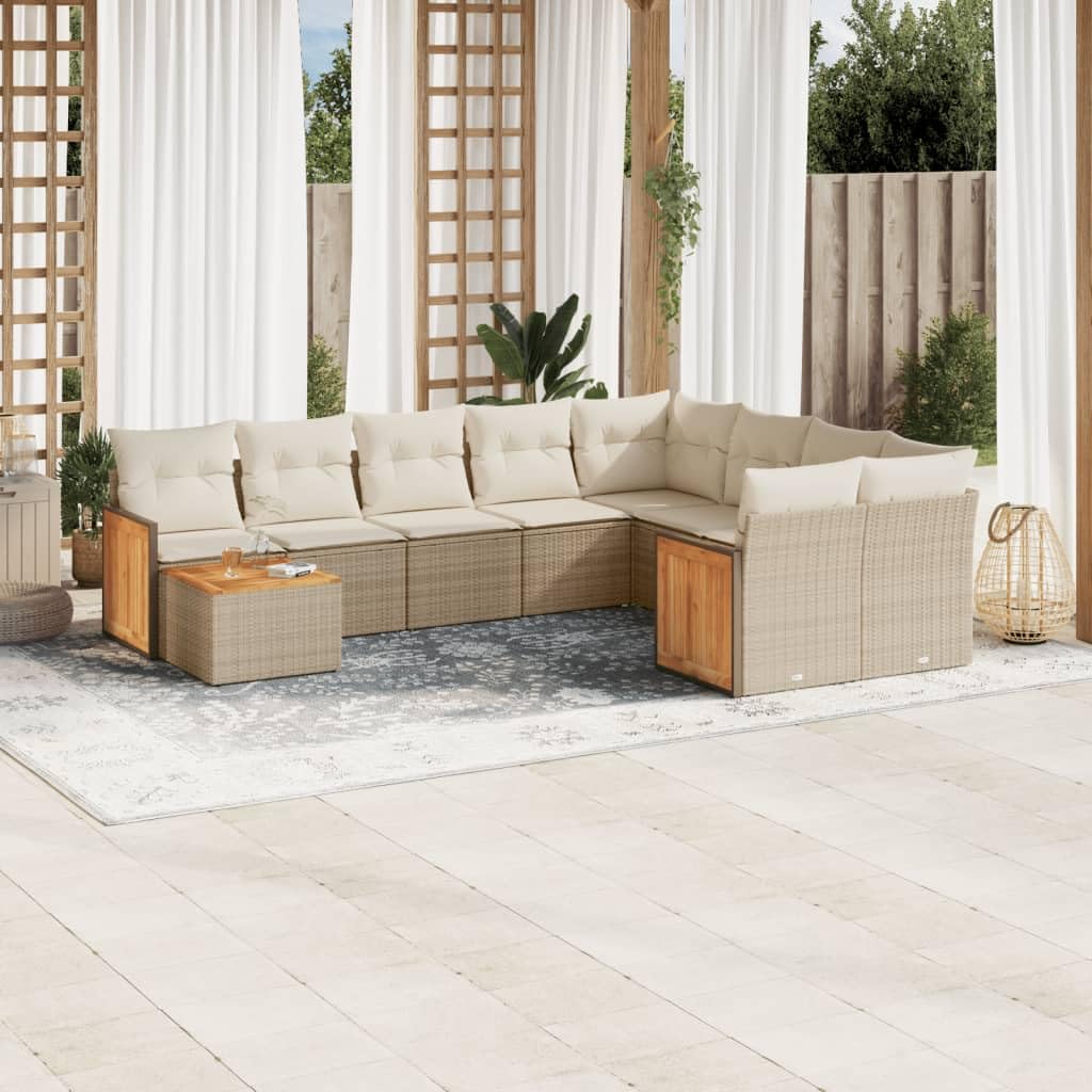 Gecheer Juego de sofá de jardín de 10 piezas con cojines beige de ratán sintético PLZ1803