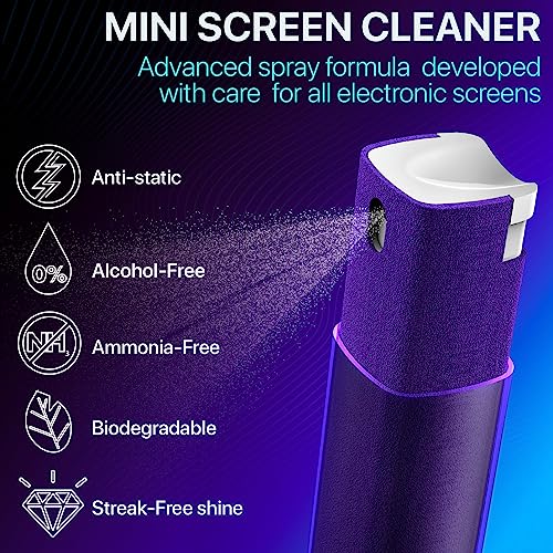 IO CLEAN Mini Screen Cleaner Spray – Finger Proof Screen Cleaner for Smartphones, iPads, MacBooks, Laptops, Car Screens, Touchscreens – 3 in1 Mist Cleaner, Microfiber Cloth and Protective Cover (Grey)