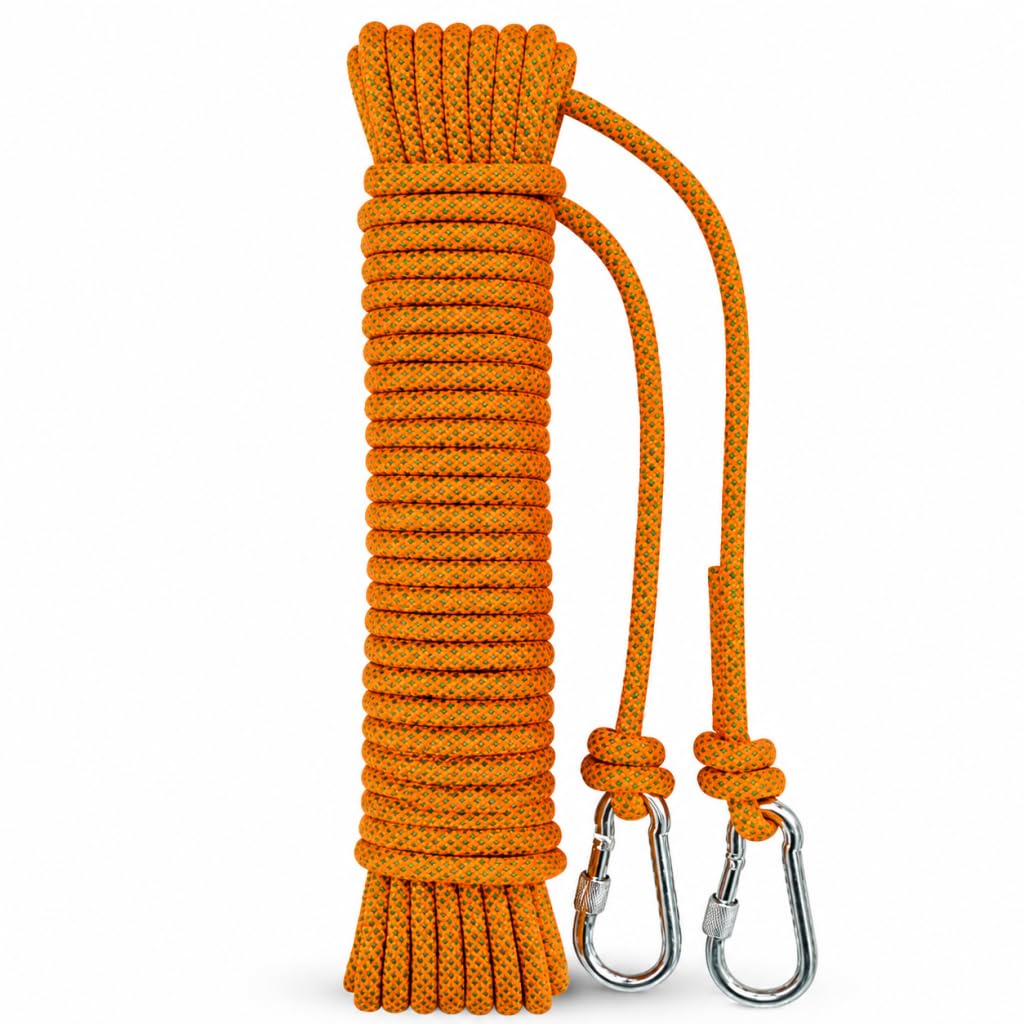 Lkw Ogechi 10 M Length Polyester Washing Line Rope, Diameter 10MM Heavy Duty Clothes Line, Orange Strong Weather Resistant Washing Line Rope, Polyester Steel Core Clothesline with 2 Hooks