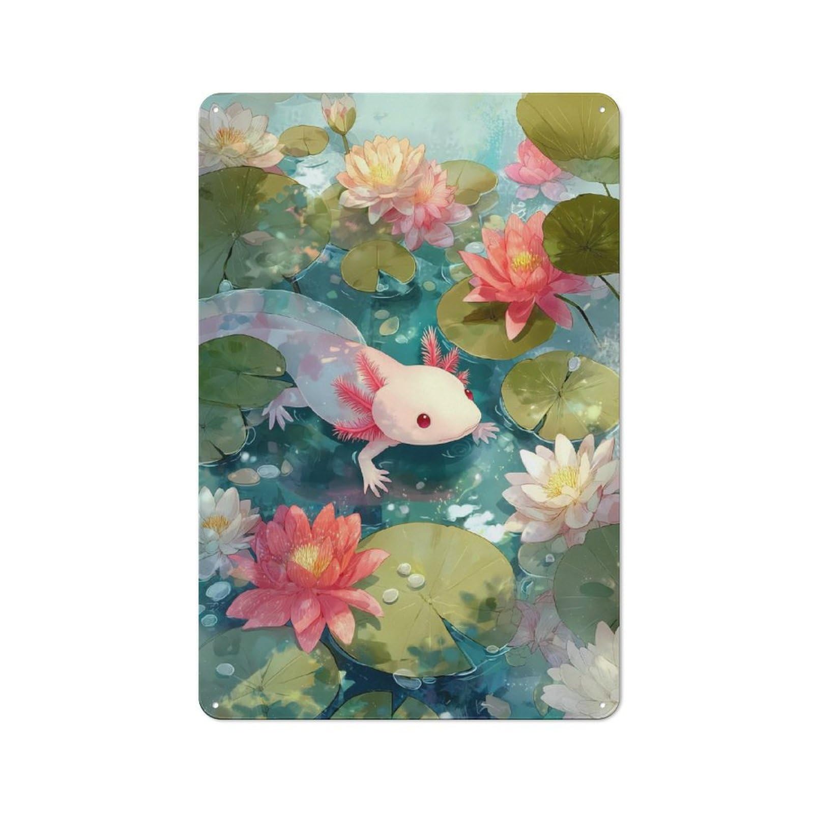 Axolotl in A Lily Pond Vintage Metal Wall Decor 30x20cm, Garage Metal Sign for Workshop, Basement, Shed Or Games Room