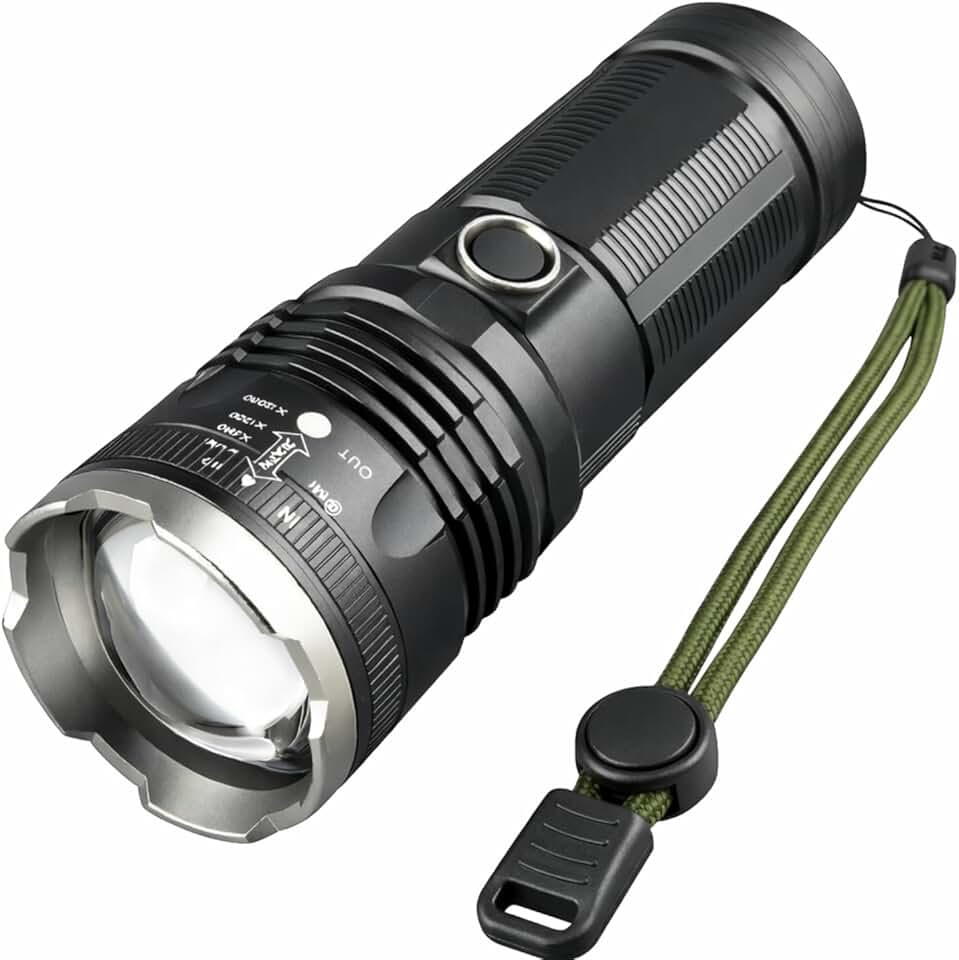 Lanterna Tática Militar Sabre de Luz Ultra Potente – Alcance até 2000m Testado | LED de Alta Intensidade | Zoom Regulável | 5 Modos | Recarregável USB | Power Bank | À Prova d’Água e Impacto