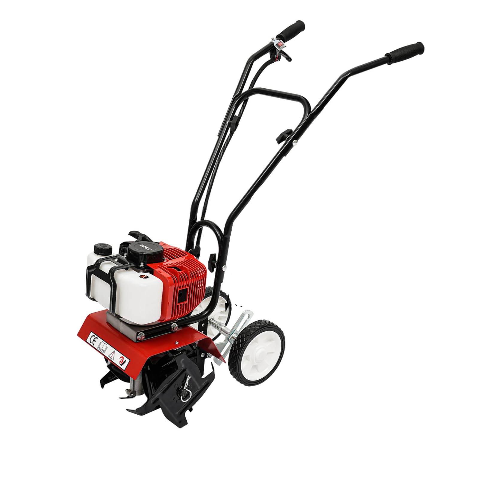 14 Inch Tiller Cultivator, 2-Stroke 52CC Gas Powered Garden Tiller for Gardening with Long Handle, Garden Rototiller with Wheels for Lawn Yard Soil Cultivation, Adjustable Tillage Depth