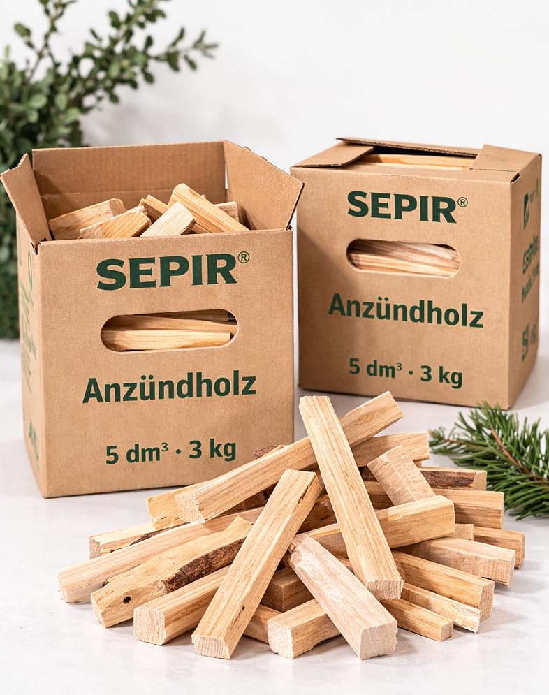 Kaminholz Anzündholz & Brennholz aus Kiefer und Fichte Kammergetrocknet 4 x 3 kg Karton 5dm³ - Feuerholz Anfeuerholz für Holzofen & Kamin