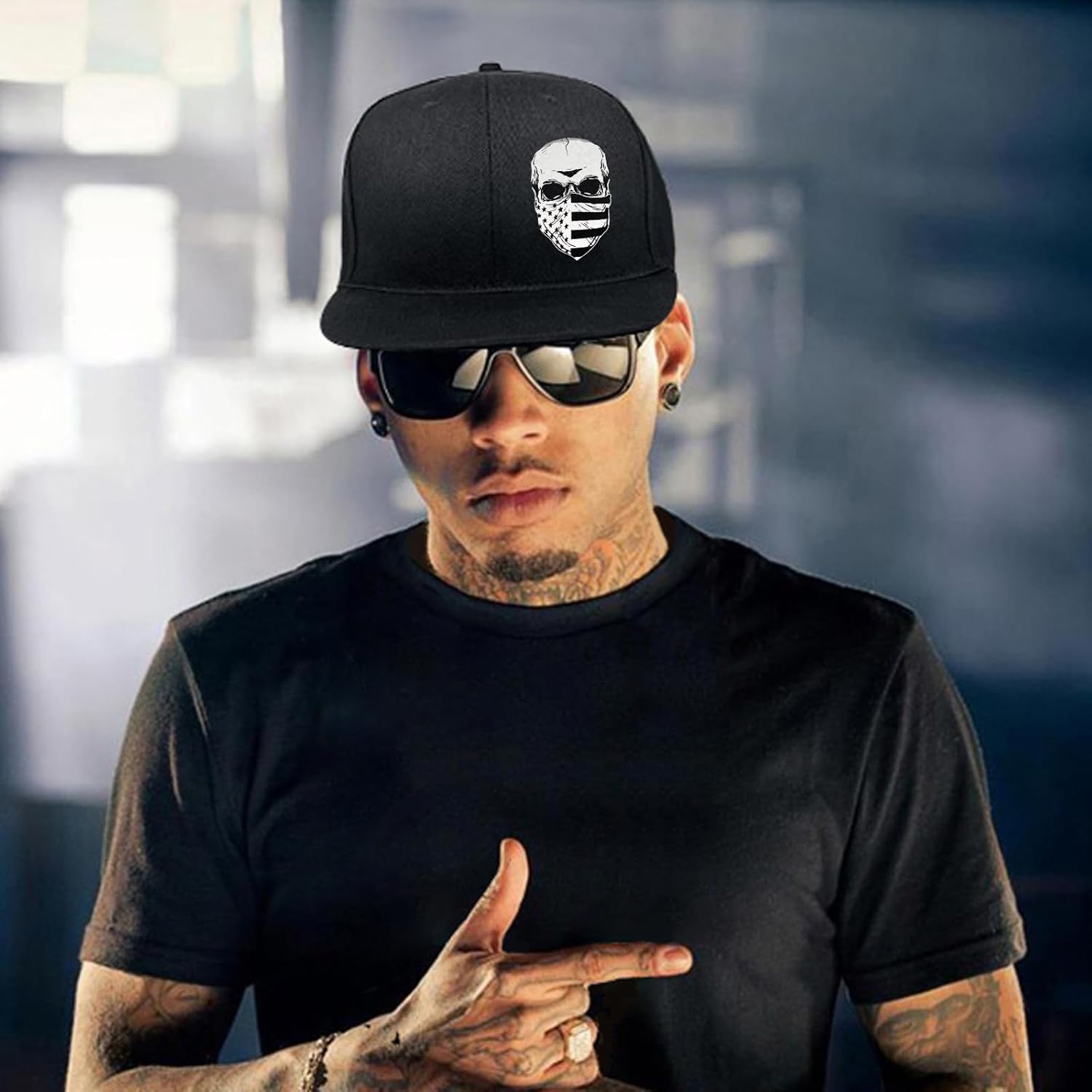 Negi Snapback Hats for Men Flat Bill Hats,American USA Flag Hat,Black Baseball Cap Gift for Men Trucker Dad - Image 5