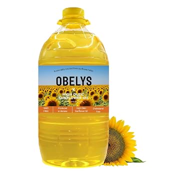 Obelys High Oleic Sunflower Oil | 1.3 Gallon Jug - Neutral Oil For Medium to High Heat Cooking, Non-GMO, Kosher, Cholesterol Free | 5L / 169 Oz
