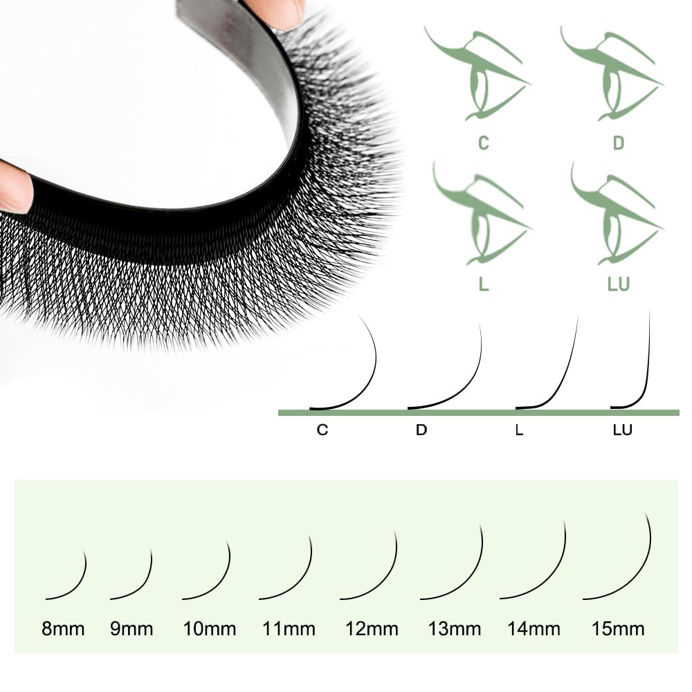 Clover 6D Extensiones de Pestañas Pelo a Pelo 0.07mm C Rizado 8-12mm Volumen Ruso Negro Profesional