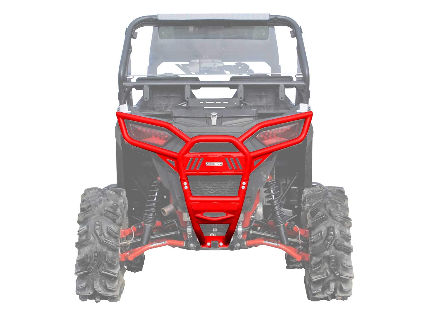 SuperATV Rear Bumper for 2016-2020 Polaris RZR S 1000 - Red - Made of Heavy Duty Steel Tubing - UV Resistant Power Coat Finish - Protects Entire Back End - Bolt-On Mounting - Unique Aggressive Design