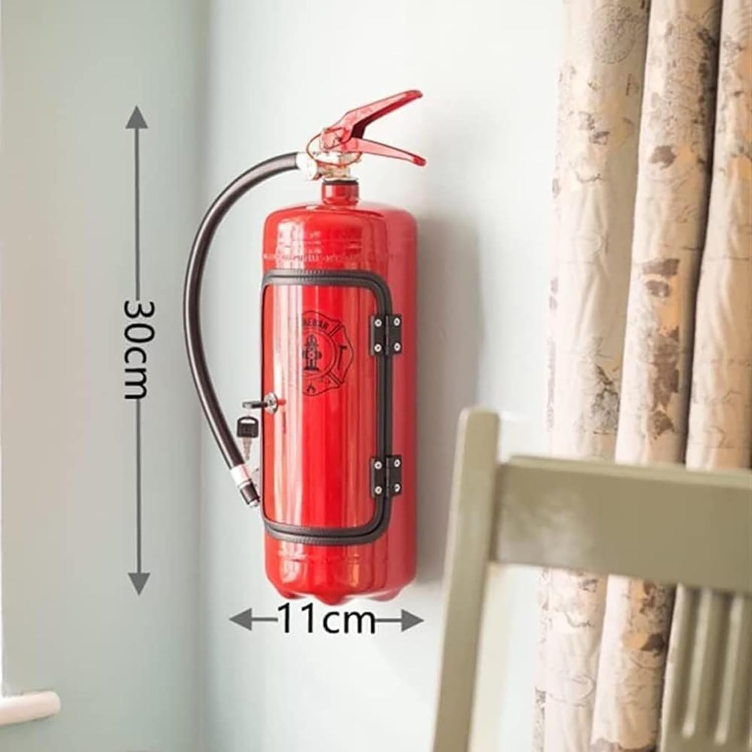XUEQI 33cm Caja de Almacenamiento para Extintor Mini Bar Caja de Almacenamiento Portátil para Licores y Vasos Enfriadores de Vino Adornos Regalos para Hombres,Rojo