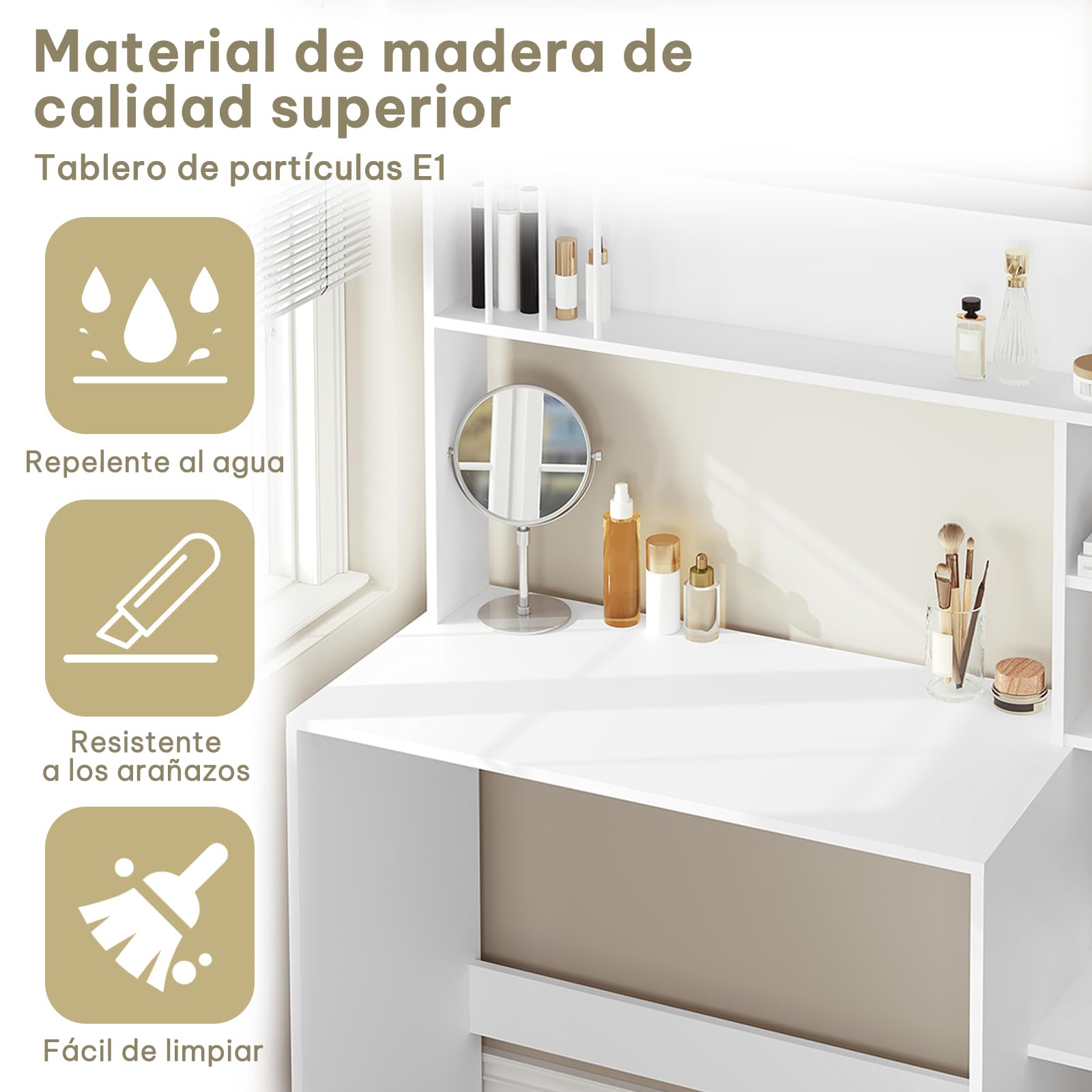 eSituro Escritorio con Estanterías, 113x45x139 cm, Blanco | 5 Estantes Abiertos, para Hogar, Dormitorio y Estudio