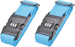 sourcing map Correas de equipaje, cinturones de maleta con hebilla, cerradura de combinación, accesorios de embalaje de viaje de polipropileno, azul celeste, 200Centimeter