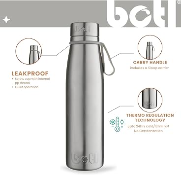 onegreenbottle EVOLUTION Stainless Steel Bottle, Triple-Walled Isothermal Insulated Water Bottle - Leakproof Bottle for Hot and Cold Drinks (Buff Unpainted)