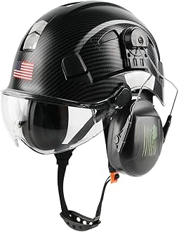 GREEN DEVILSafety Helmet with Visor and Hearing Protection Lightweight ABS Work Helmet Adjustable with Ventilation 6 Point Suspension ANSI Z89.1 Approved Ideal for Industry and Industrial