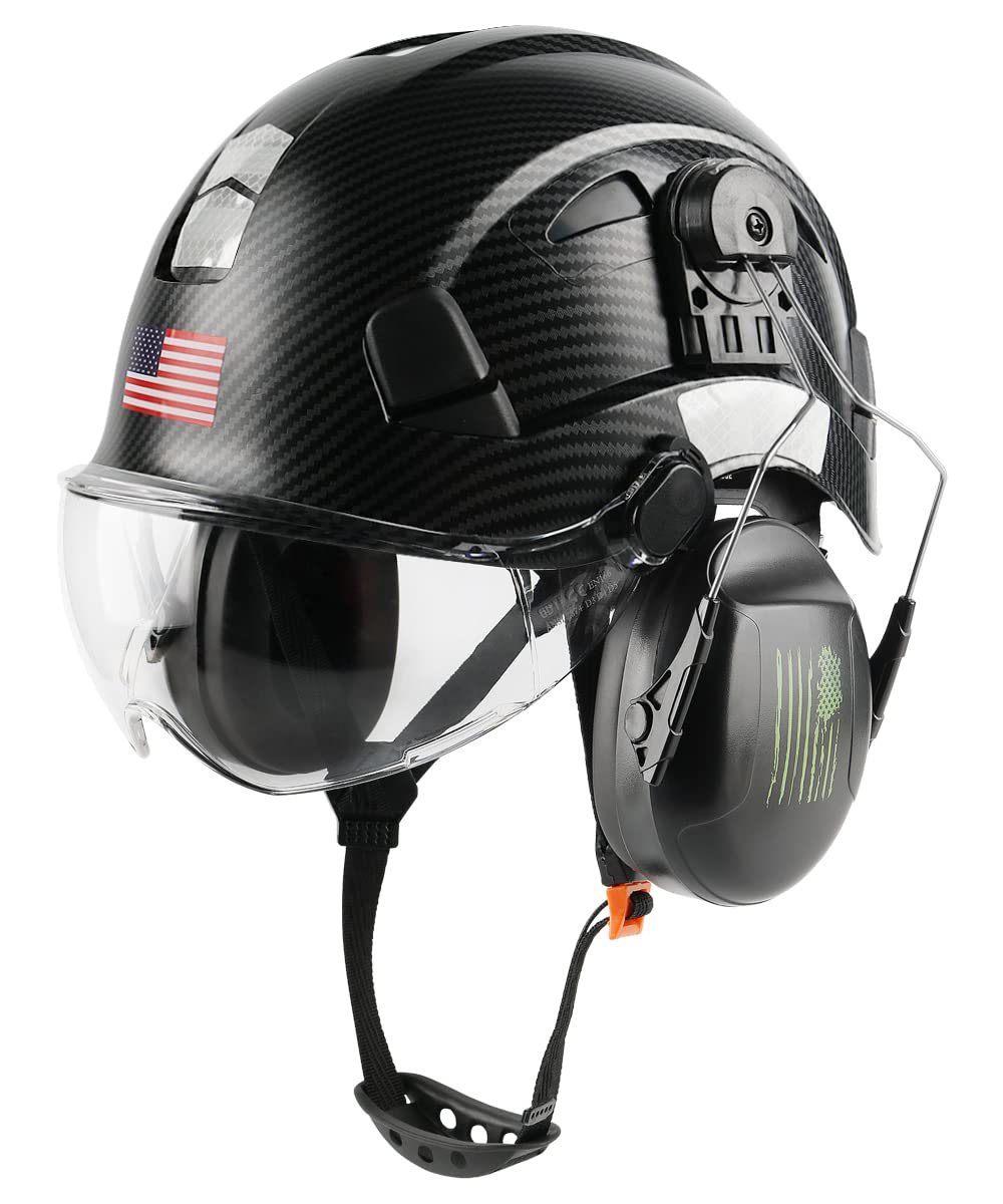 GREEN DEVILSafety Helmet with Visor and Hearing Protection Lightweight ABS Work Helmet Adjustable with Ventilation 6 Point Suspension ANSI Z89.1 Approved Ideal for Industry and Industrial