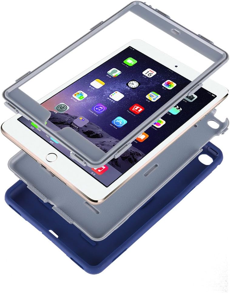 Hocase for iPad Mini 5 Case, iPad Mini 4 Case, Rugged Shockproof Anti-Slip Hybrid Hard Shell+Silicone Rubber Bumper Protective Case for Apple iPad Mini 5th/4th Generation - Navy Blue/Grey